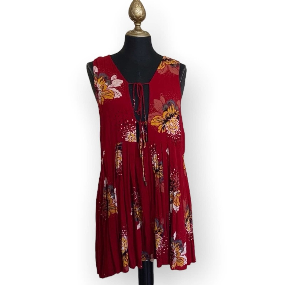 Free People Mini Dress Lovely Day Printed Tunic Mini Dress Red Size Medium